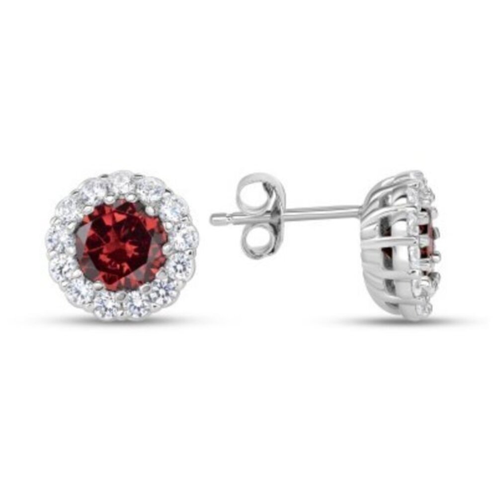 Sterling Silver Red Ruby Stud Earrings CZ stones